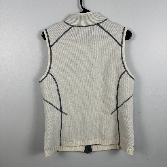 Eddie Bauer Lambswool Cotton Womens Large Full Zip Vest Cream Warm Winter - Picture 3 of 3